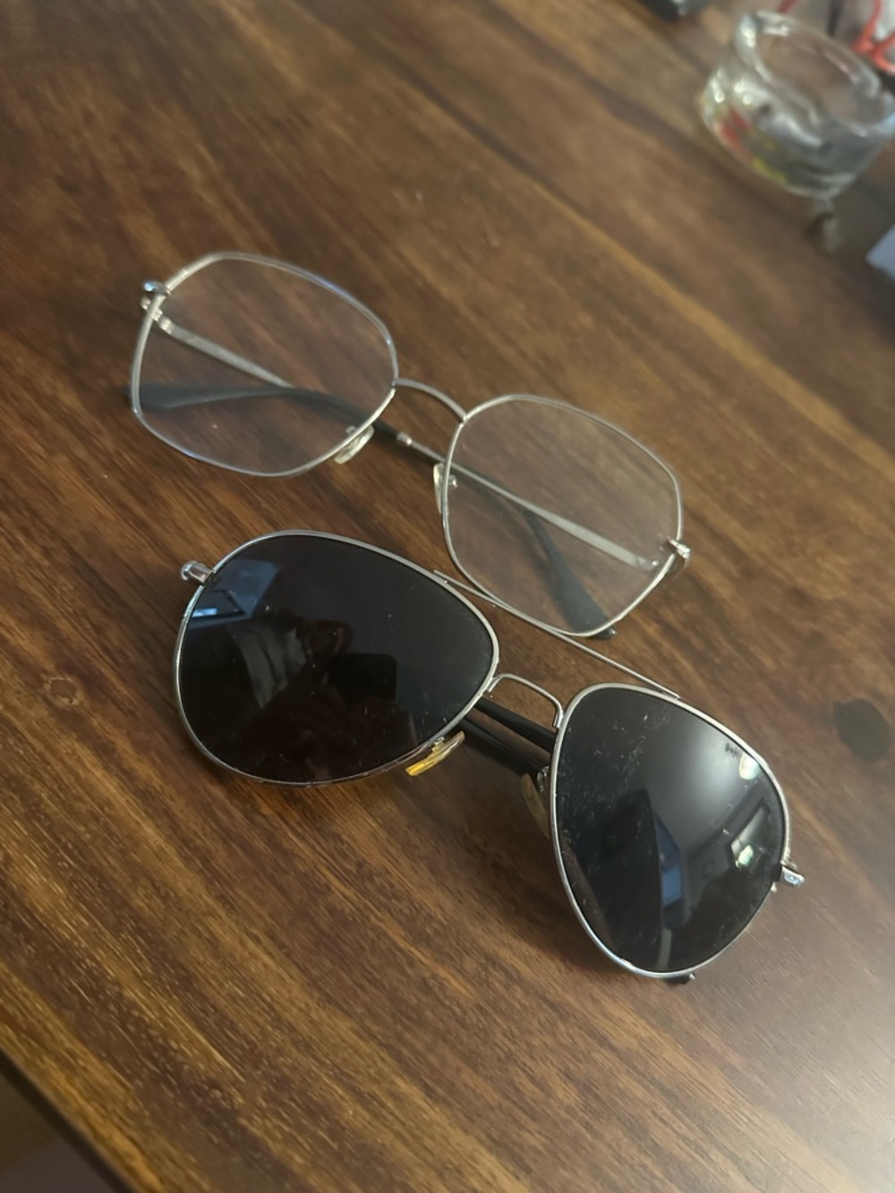Silver Frame Sunglasses and Clear Glasses Set - Black Lenses